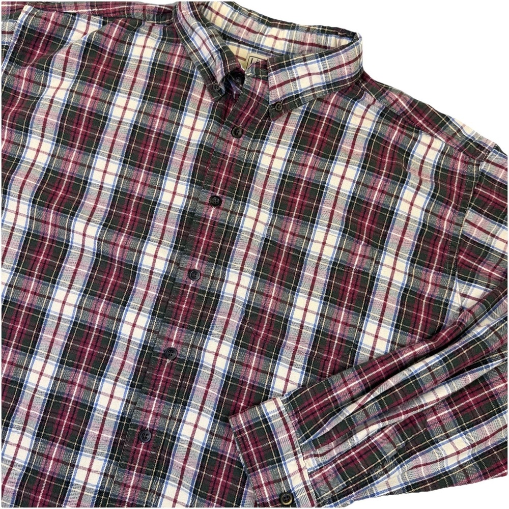 L.L.BEAN‎ Men's XXL Reg. Scotch Plaid Flannel Shirt Ling Sleeve Grey Red